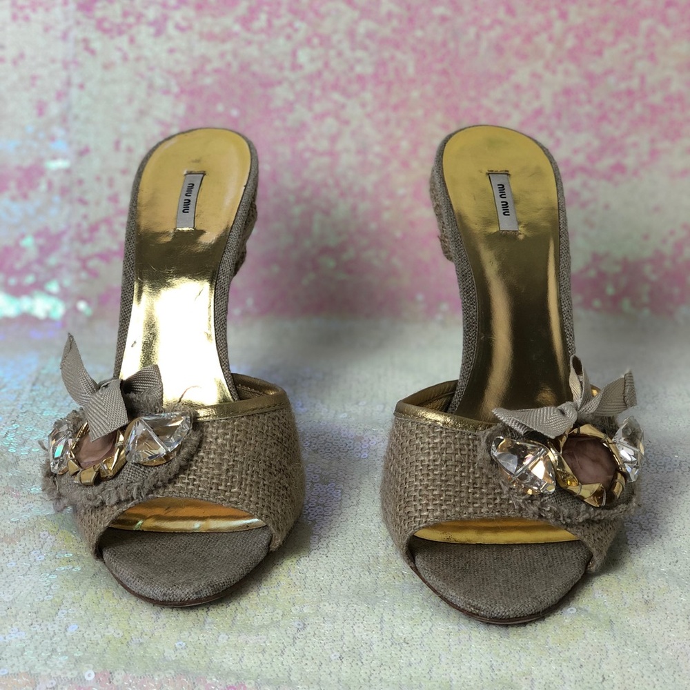 Miu Miu sackcloth Jeweled Mules
